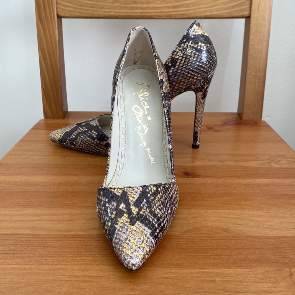 Alice + Olivia Metallic Snakeskin Heels Sz 35 (US 5)